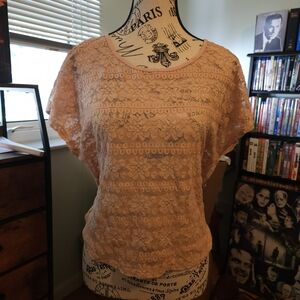 Blush Lace Short Sleeve Blouse